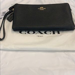 Coach double zip black wallet